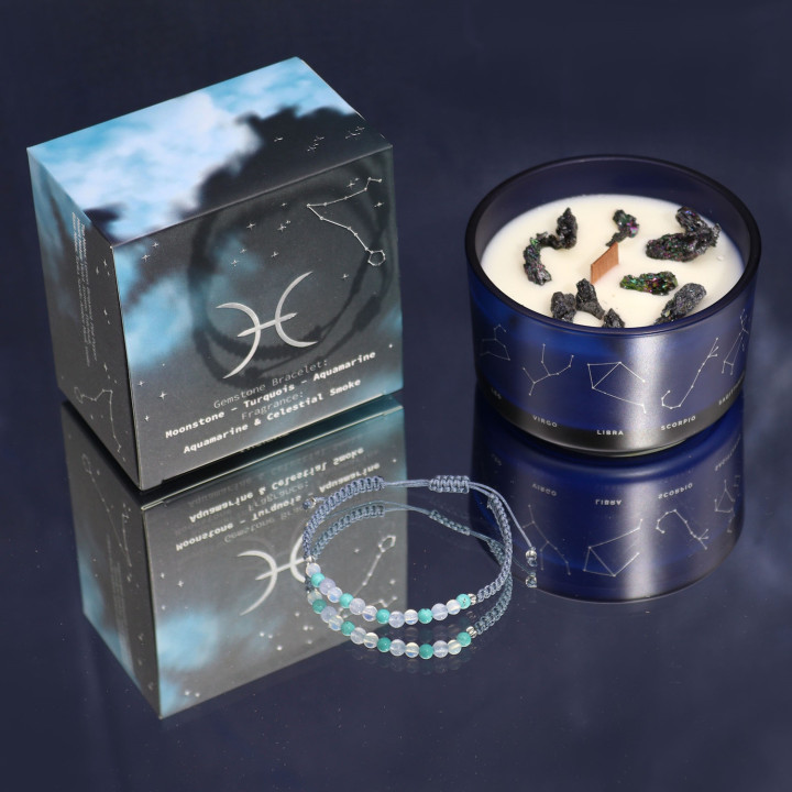 Świeca Zodiak Ryby z Bransoletką | Aquamarine & Celestial Smoke
