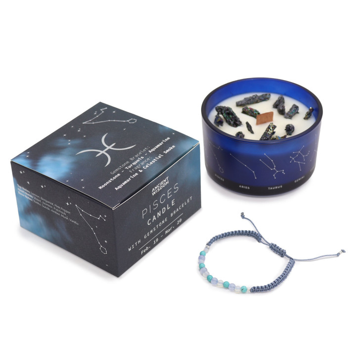 Świeca Zodiak Ryby z Bransoletką | Aquamarine & Celestial Smoke