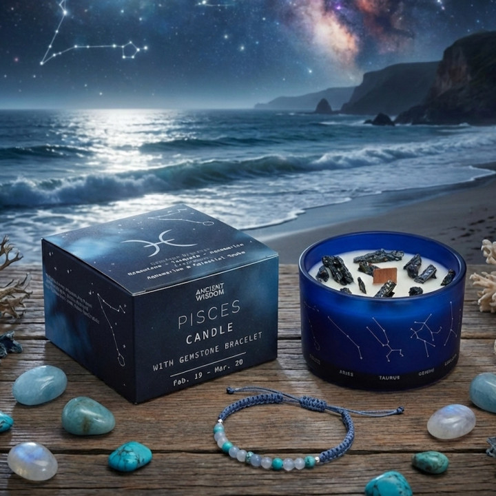 Świeca Zodiak Ryby z Bransoletką | Aquamarine & Celestial Smoke