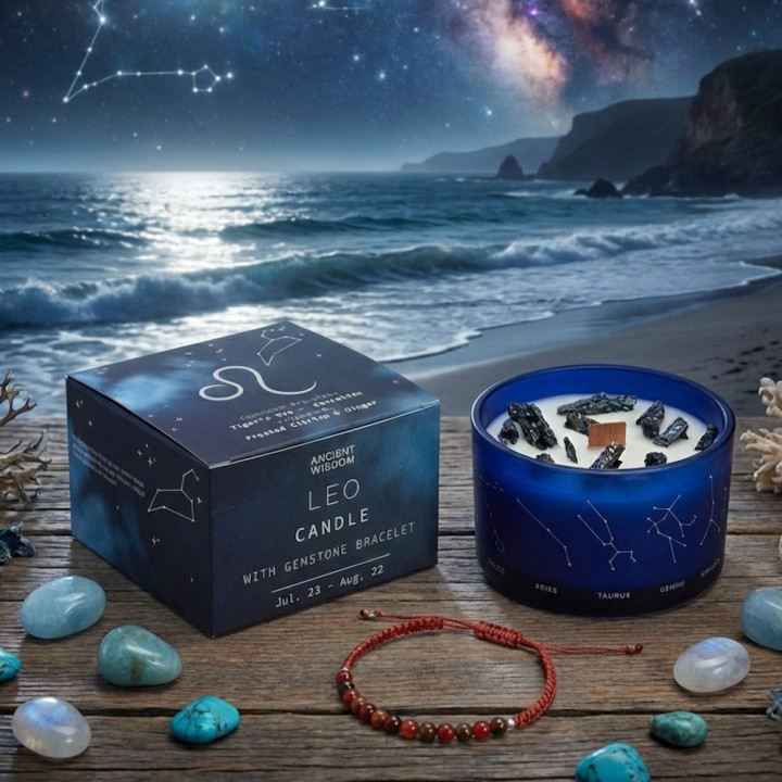 Świeca Zodiak Lew z Bransoletką – Frosted Citrine & Ginger