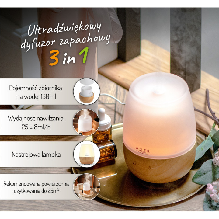 Ultradźwiękowy Dyfuzor Zapachowy 3w1 | Aromaterapia i LED