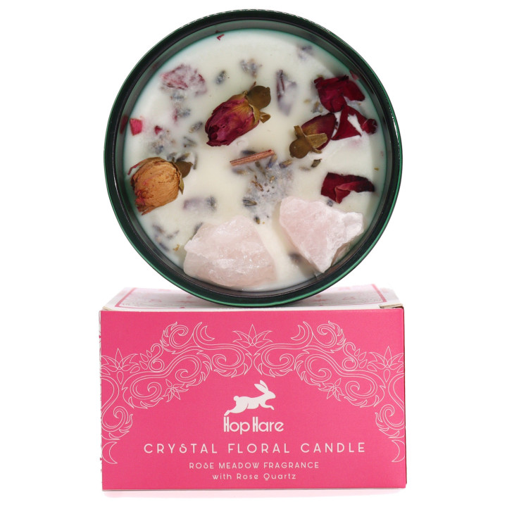 Świeca sojowa Hop Hare „Kochankowie” 175 g – naturalna, z kwarcem różowym i zapachem róży. Idealna na prezent