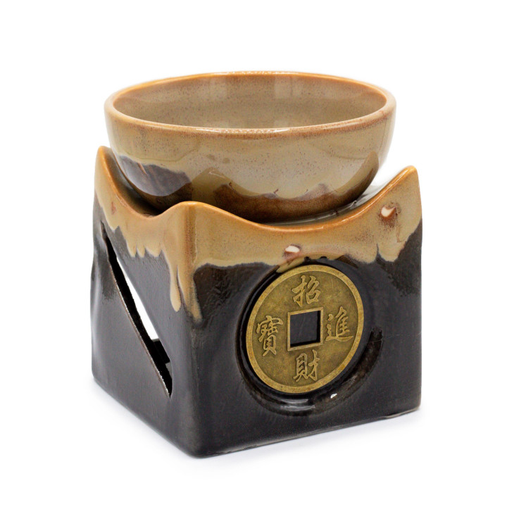 Kominek Zapachowy Szczęśliwa Moneta Brązowy | Ceramiczny Kominek Orientalny do Aromaterapii