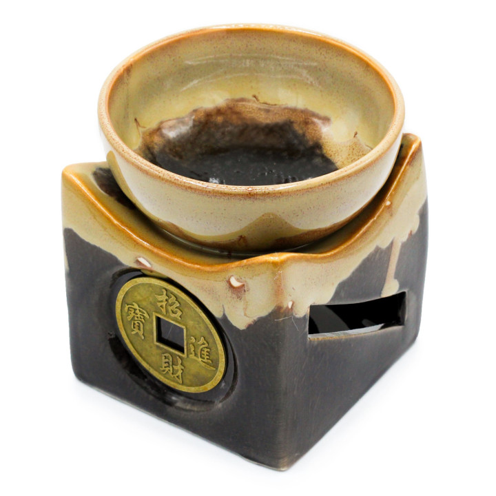 Kominek Zapachowy Szczęśliwa Moneta Brązowy | Ceramiczny Kominek Orientalny do Aromaterapii