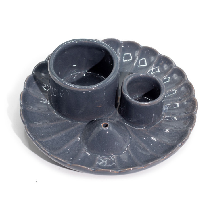 Podstawka na Palo Santo Kwiat Lotosu Szara z Połyskiem | Ceramiczna Podstawka pod Pęczki