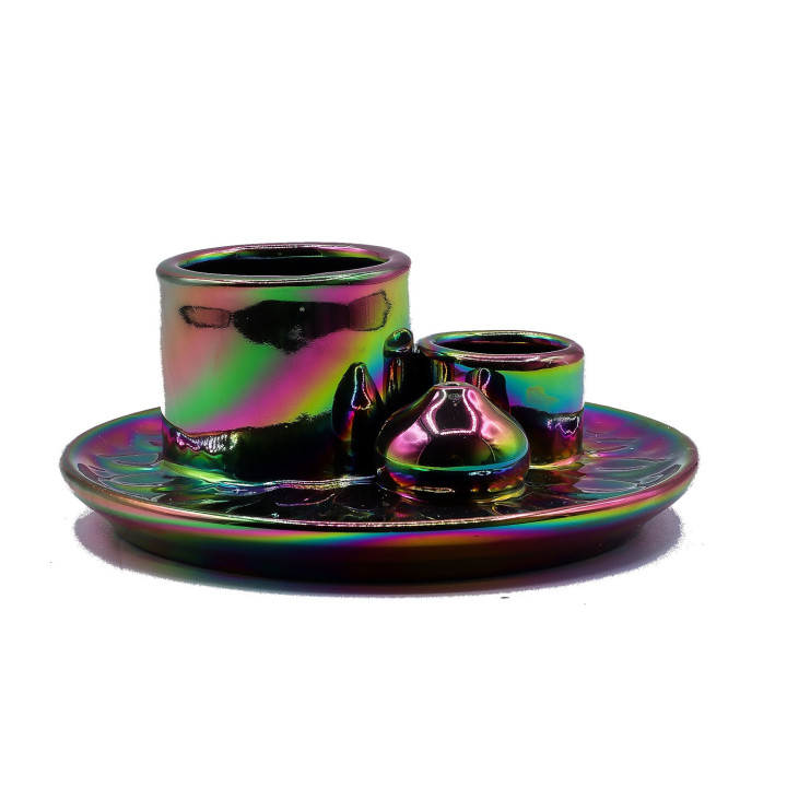 Podstawka na Palo Santo Kwiat Lotosu metaliczna tęcza | Ceramiczna Podstawka pod Pęczki