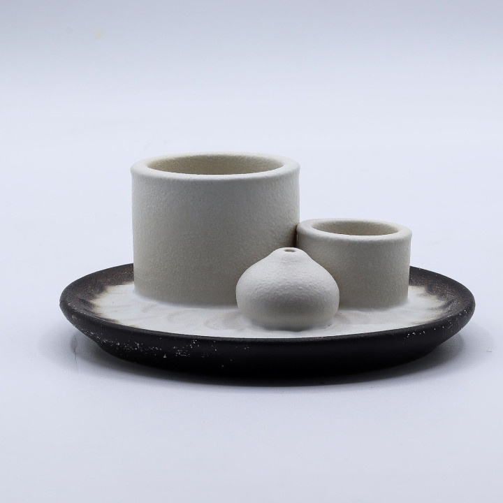 Podstawka Mandala na Palo Santo i Pęczek | Biało-czarna, Ceramika