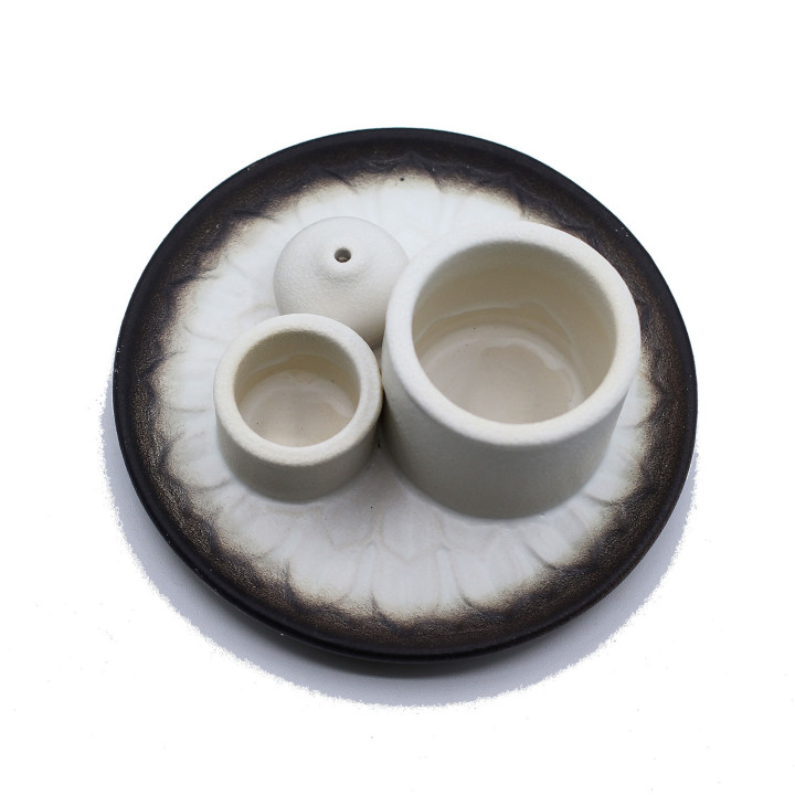 Podstawka Mandala na Palo Santo i Pęczek | Biało-czarna, Ceramika