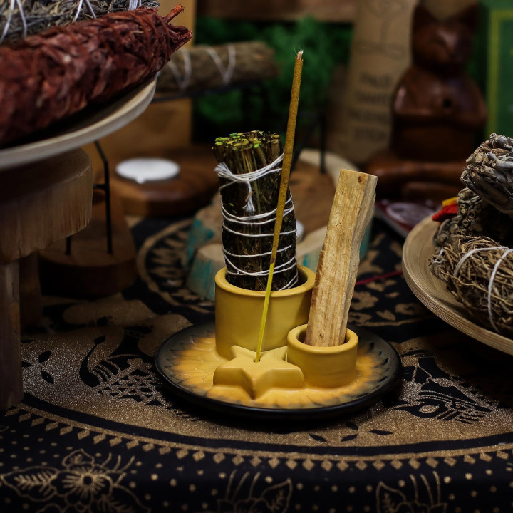 Podstawka Mandala na Palo Santo i Pęczek | żółta, Ceramika
