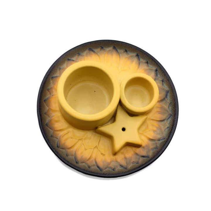 Podstawka Mandala na Palo Santo i Pęczek | żółta, Ceramika